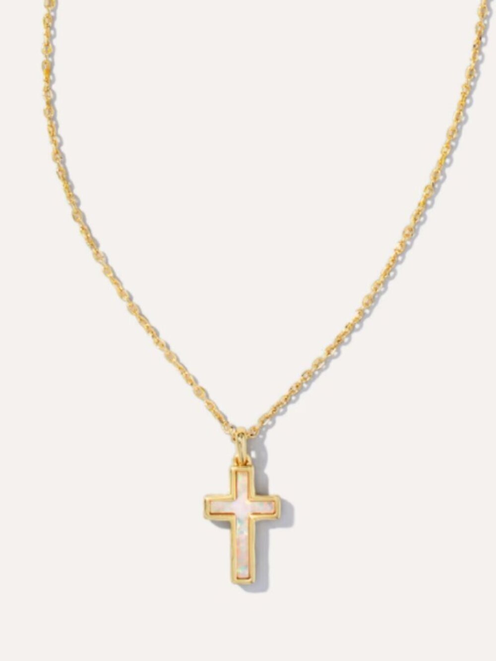 Kendra Scott Cross Gold Pendant Necklace in White Lab Grown Opal